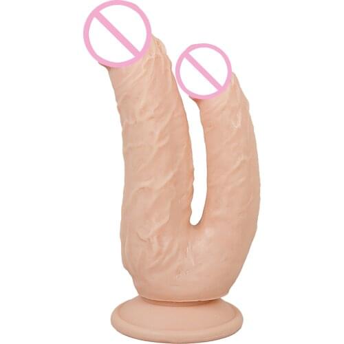 Big Double Headed Dildos Stimulation of Vagina and Anus Realistic Penis Dual Ended Phallus with Strong Cup Sex Toys for Women