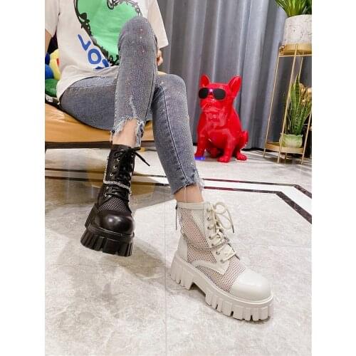 Fashion Metal Decoration Martin Boots Spring And Summer New Round Toe Thick Bottom Mesh Breathable Large Size Womens Boots