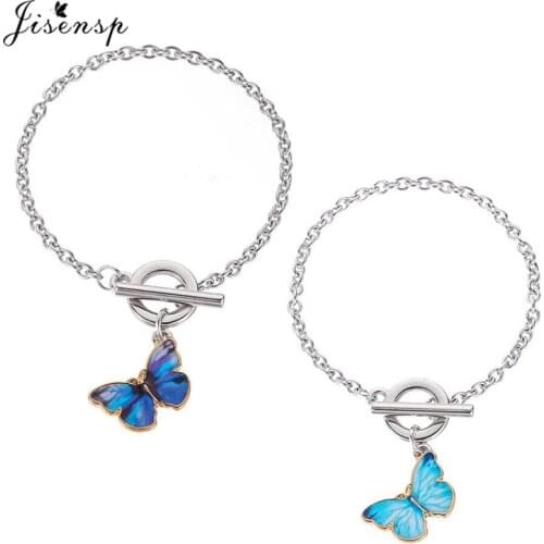 Kpop Blue Butterfly Bracelets Bangles for Women Simple Word Buckle Chain Adjustable Animal Charm Bracelet Wedding Jewelry Gift
