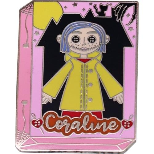 Coraline doll brooch chic Halloween theme horror anime movie fans decor