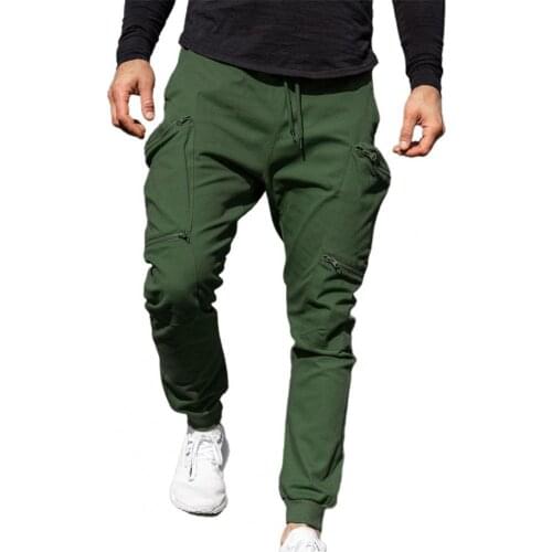Casual Pants for Men Fashion Multi Zipper Pockets Training Trousers Solid Color Ankle Tied Mid Waist Jogging Cargo Pants Autumn