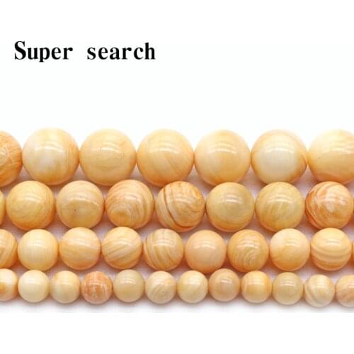 6/8/10/12mm Orange Yellow Freshwater Shell Round Beads Natural Stone Beads For Jewelry Making 15inches Making Bracelet