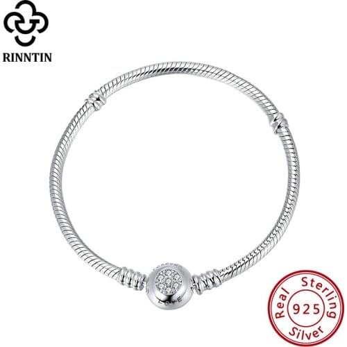 Rinntin 100% Sterling Silver 925 Bracelets AAAA Zircon Fit Beads Charms Pendant Jewelry Multiple Sizes For Female Gift TC BB01