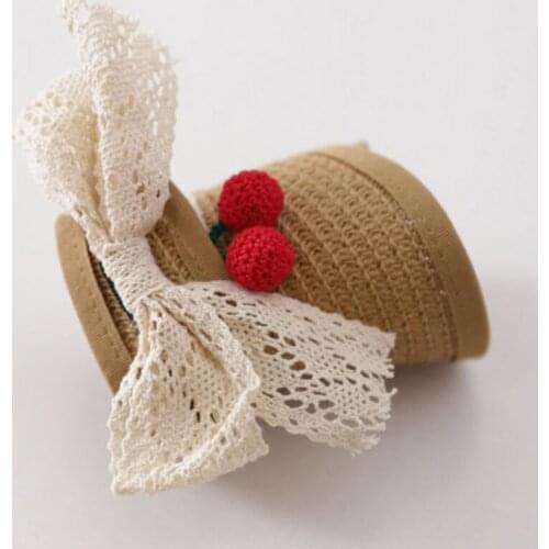 Baby Girl Sun Hats Handmade Straw Visor Caps Cherry Child Hat Empty Top Beach Hat 20201