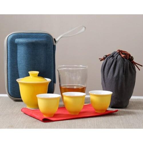 Travel Bag Chinese Kung Fu Tea set ceramic gaiwan teapot teacups fair mug tea sets white travel tea set drinkware Free shipping
