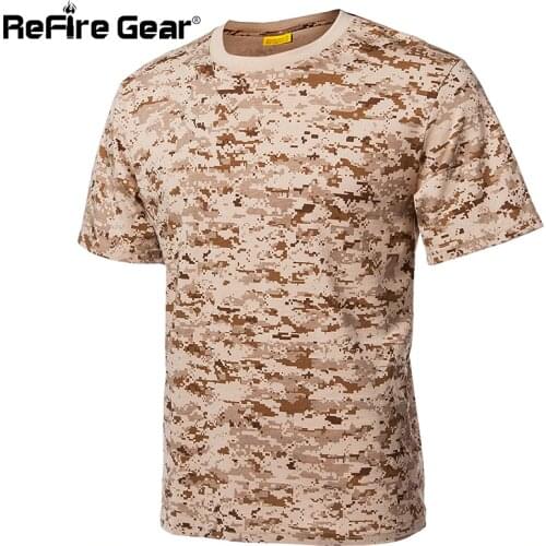 ReFire Gear Military Camouflage T Shirt Men Cotton US Army Combat Tactical T-Shirt Summer Quick Dry Breathable Man Camo T Shirts