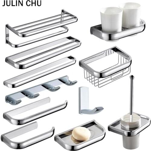 Chrome Bathroom Towel Rack Bar Kitchen WC Paper Basket Roll Holders Toilet Brush Holder Robe Hook Ceramic Cup Shelf Soap Tray