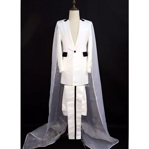 Personality Male singer DJ stage performance wear Nightclubs singer dancer red yarn cloak long suit suit costumes