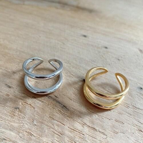 INS 1PC Authentic S925 Sterling Silver FINE Jewelry White/Gold Double Rows ring adjust TLJ1418