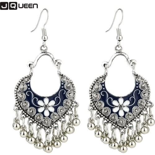 Hot Sale Retro Bohemia Vintage Fringe Earring Jewelry Tibetan Silver Carving Hollow Drop Pendant Heart Earring For Women