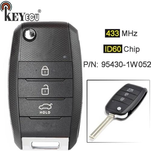 KEYECU 433MHz ID60 Chip P/N: 95430-1W052 Upgraded Flip Folding 3 Button Remote Car Key Fob for Kia Rio 2011 2012 2013 2014
