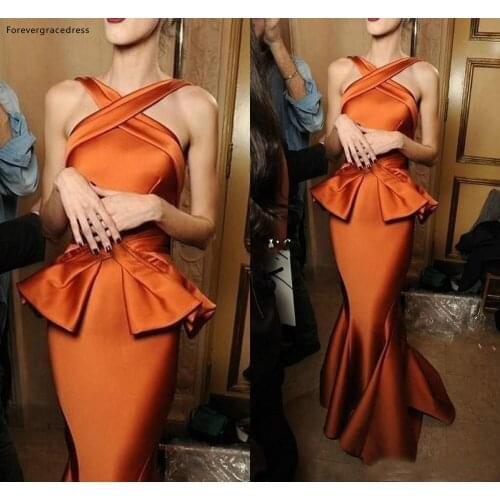 Coral Colour Peplum Prom Dresses Mermaid Halter Neck Party Gowns Women Wear Plus Size Custom Made Available