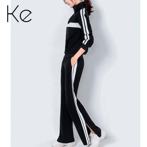 KE New 2021 Sports and leisure suit womens nylon cotton blended wide-leg pants suit jacket spring autumn two-piece tracksuit wo