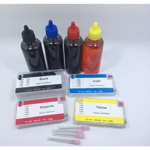 YOTAT 4*100ml Dye ink + 954 Refillable Ink Cartridge for HP954 954XL OfficeJet Pro 8702 7720 7730 7740 8210 8218 8710