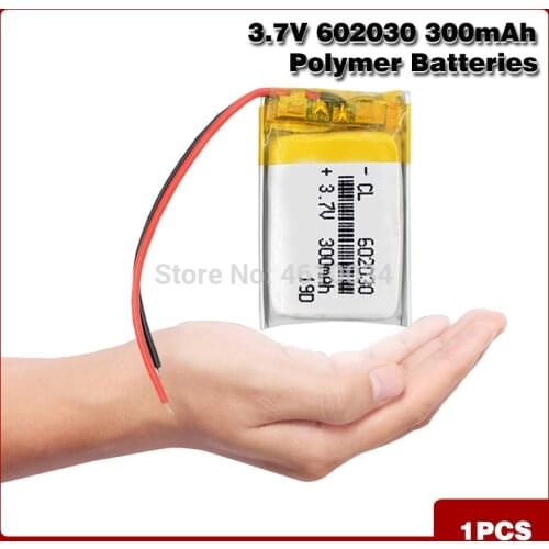 602030 300mAh 3.7V lithium polymer battery, Bluetooth MP3 MP4 Smart Watch wireless card audio recorder Rechargeable Li-ion Cell