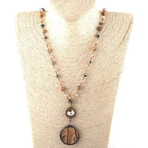 MOODPC Fashion Bohemian Tribal Jewelry Antique Stone Glass Chain Crystal Links Round Stone Pendant Long Necklaces