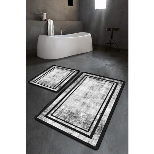 Pattern Washable 2'li Bath Mat Digital Print Polyester Figured Slip-Resistant Outsole Gray 60x100