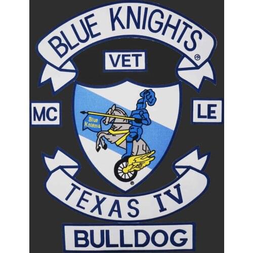 Blue Knights Texas Iv Bulldog MC Large Embroidery Punk Biker Patch Sticker for Clothing Hat Bags Iron on Backing