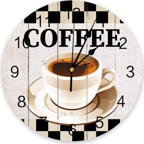 Coffee Retro Wood Grain Lattice Wall Clock For Modern Home Decoration Teen Room Living Room Needle Hanging Watch Table Clock