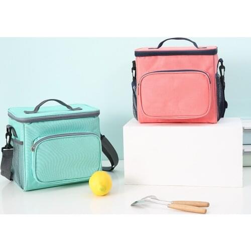 Solid Color Double Layered Lunch Bag Insulated Thermal Food Picnic Handbag Portable Shoulder Lunch Box ToteMeal Box Container