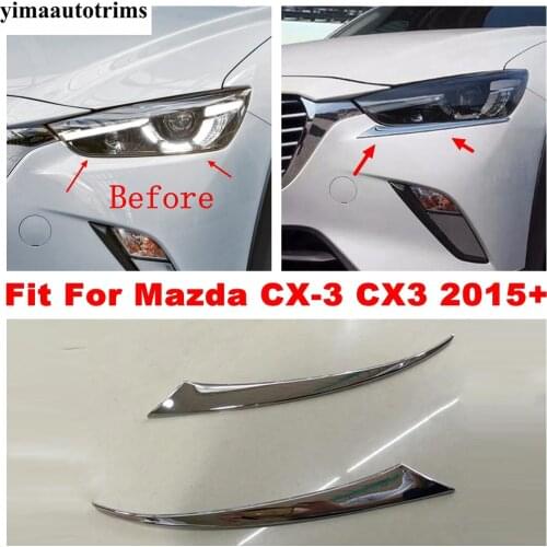 Car Headlight Eyebrows Front Headlamp Eyelid Strip Cover Trim Fit For Mazda CX-3 CX3 2015 - 2020 ABS Chrome Exterior Accessories