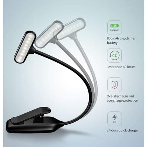Rechargeable LED USB Book Light Reading Light Flexible Book Lamp Dimmer Clip Table Desk Lamp Portable Clip Light