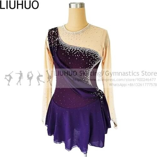 LIUHUO Ice Skating dress girls Purple ballroom belly dance skirt apprael ballet skirt Kid Figure Skating dress teens dance dress