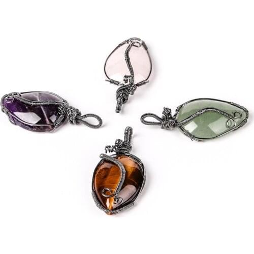 Natural Gem Water Drop Tiger Eye Crystal Winding Pearl Ornament Pendant for Women Handmade DIY Necklace Earrings Jewelry Making