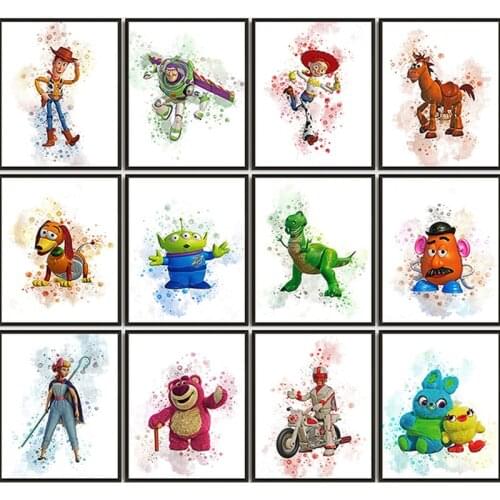 Disney Toy Story Watercolor Poster Print Movie Canvas Art Paintings Abstract Wall Art Picture Kids Room home decoration