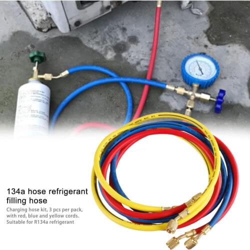 3PCS Air Conditioning Hose R134a Durable Refrigeration Tube SAE J2196 Refrigerant Filling Hose Kit 39.37in/59.05in/78.74 Inch