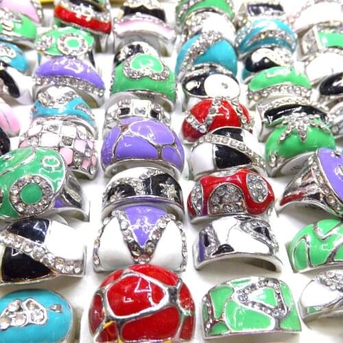 Unique Designed Candy Color Enamel Rings With Crystal Easy Matching Ring For Clothes 50pcs/lot