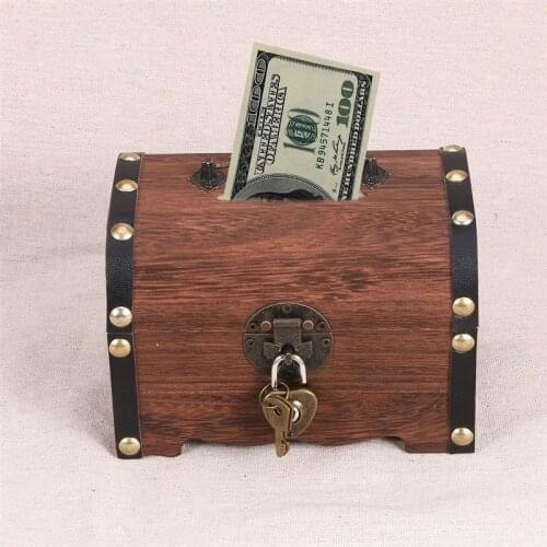 Vintage Treasure Storage Box Piggy Bank Organizer Saving Box Case With Lock For Home Retro Wooden Coin Box Treasure Case Gifts