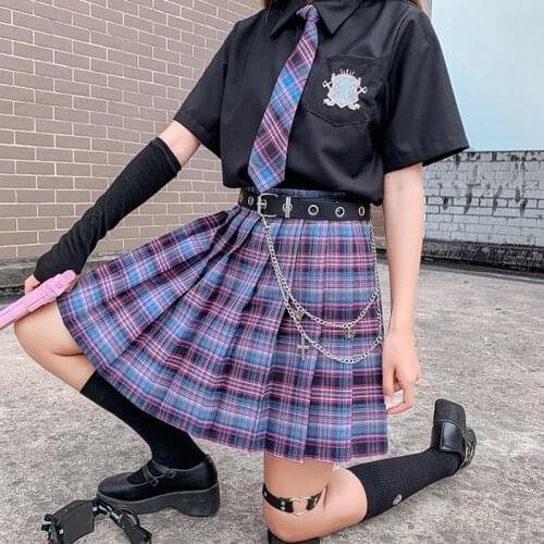 2021 High Waist Purple A-Line Pleated Skirts For Womens Cute Kawaii Student Summer Wear Skirt Jupe Femme Clothes Teen Girls