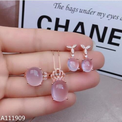 KJJEAXCMY boutique jewelry 925 sterling silver inlaid Natural Ross quartz Earring Necklace Ring Suit Support Detection romantic