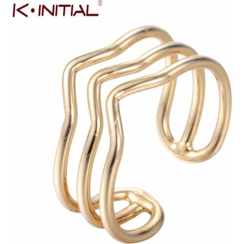 Kinitial Open Adjustable V Rings Crown Triangle Bijoux For Women Bijoux New Fashion Multilayer Wave Ring Jewelry Accessories
