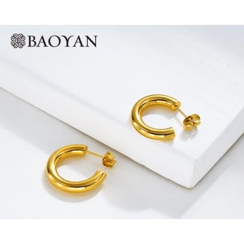 Baoyan Gold Stainless Steel Hoop Earrings Small/Medium/Large Size Hoop Earrings Vintage Big Round Circle Loop Earrings For Women