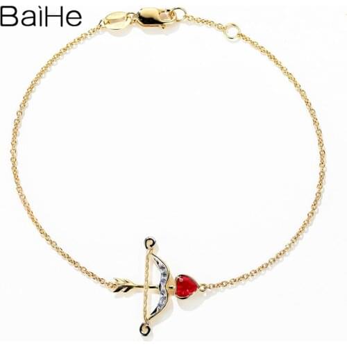 BAIHE Solid 18K Yellow Gold 0.20ct Flawless Natural Ruby Women Wedding Trendy Fine Jewelry Gift Archery Ruby Bracelet
