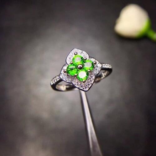 Womens Natural Green Diopside Rings, 925 Sterling Silver, 3*3mm*4Pcs Gemstone Promise Jewelry with Certificate and Box FJ261