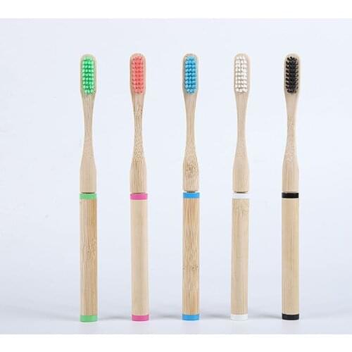 1PCS Eco-Friendly Toothbrush Bamboo Two-Color Replaceable Toothbrush Reusable Toothbrush Portable Adult Wooden Soft Toothbrush