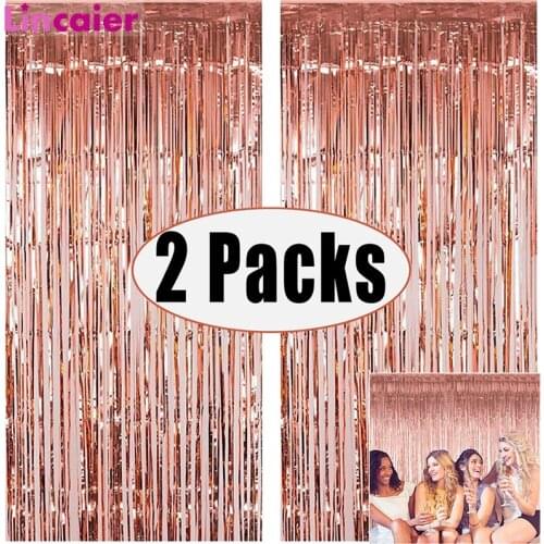 2Pack 1X2M Metallic Foil Tinsel Fringe Curtain Backdrop Wedding Bachelorette Party Decoration Birthday Adult Anniversary