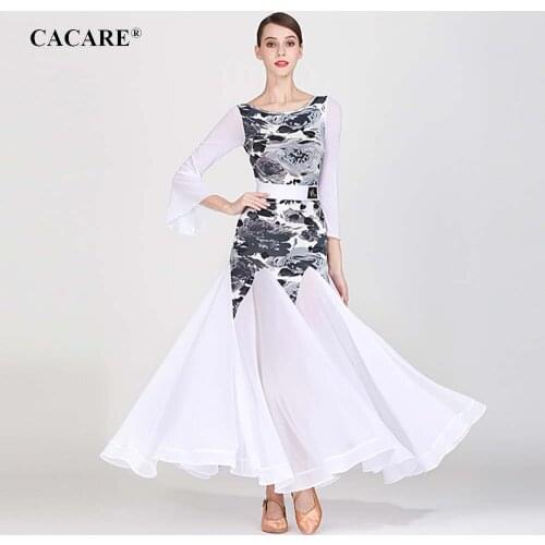 2019 Ballroom Dance Competition Dresses Standard Dance Dresses Ballroom Dress D0169 Gray Long Bell Sleeve