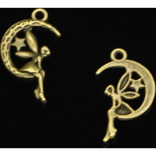 27pcs Antique bronze fairy angel moon star Charms Pendants for Jewelry Making DIY Handmade Craft 25*14mm