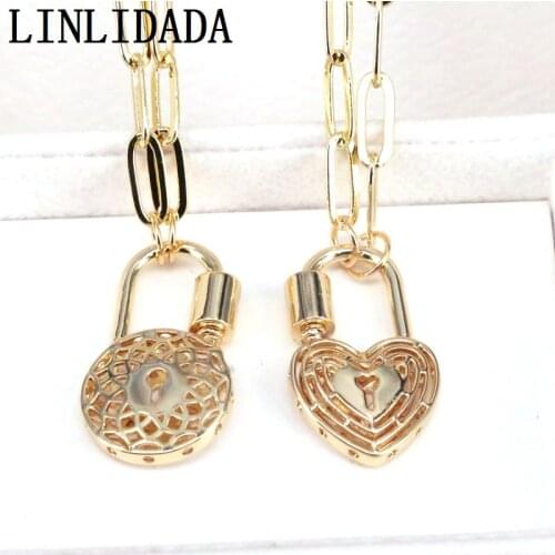 5Pcs Fashion Pave CZ Zircon Lock Spiral Buckle Necklace Round Heart Padlock Pendant Necklaces
