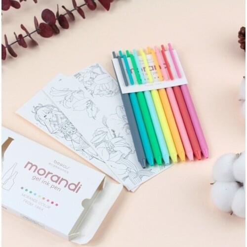 9pcs/box Morandi Gel Pens with Bookmark Retractable 0.5mm Fine Point for Marker Liner Drawing Pens for Journaling E6235