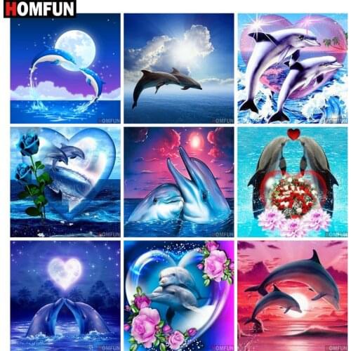 HOMFUN Full Square/Round Drill 5D DIY Diamond Painting " Animal Dolphin lovers " 3D Embroidery Cross Stitch 5D Home Decor Gift
