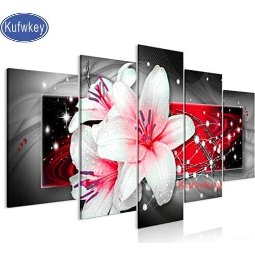 Diy diamond painting Pink Lily Flower 5 Piece diamond embroidery full rhinestone icons art 5d square/round drill Mystery Gift