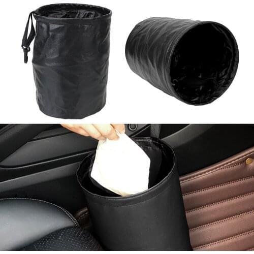 Car Storage Bucket PU Leather Bag Holder Garbage Can Rubbish Container Trash Bin Folding Stand Automotive Accessories Interior