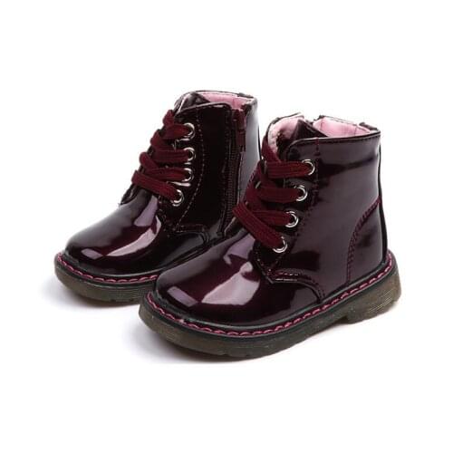 New Children Shoes Baby Girls winter plus velvet Boots Boys Student PU Leather Casual Lace-Up Ankle Boots Kids Motorcycle boots