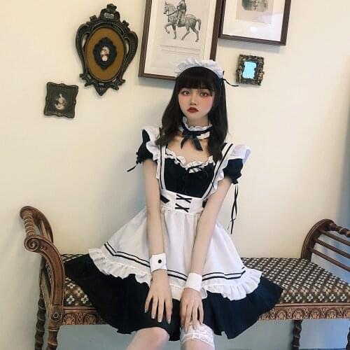 Black Cute Waiter Costumes Maid Dress Girls Woman Amine Cosplay Costume Waitress Maid Party Stage Halloween Costumes