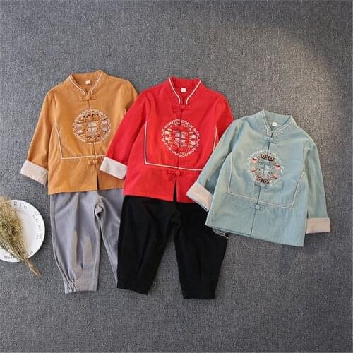 Hanfu children boys Chinese style Tang suit children spring and autumn retro ethnic clothing baby Chinese improved ципао